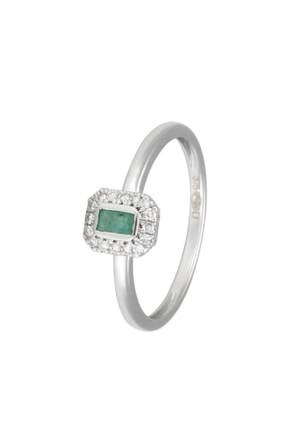 Ring - Witgoud, Diamanten en Smaragd