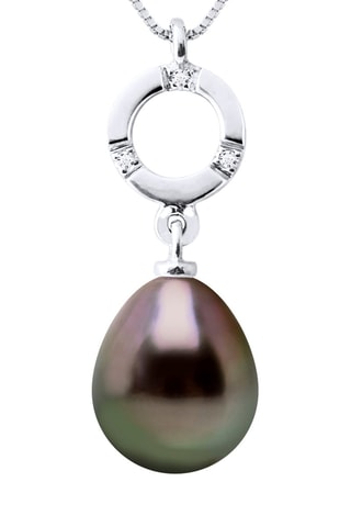 Colar Ouro branco, pérola de cultura de Tahiti e diamantes