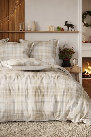 Parure de couette en flanelle de coton Axel - Beige et blanc
