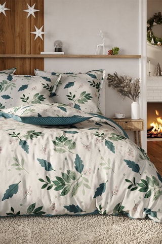 Parure de couette en flanelle de coton Gabriel - Blanc et vert