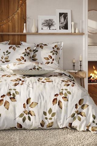 Parure de couette en flanelle de coton Ambre - Blanc et marron