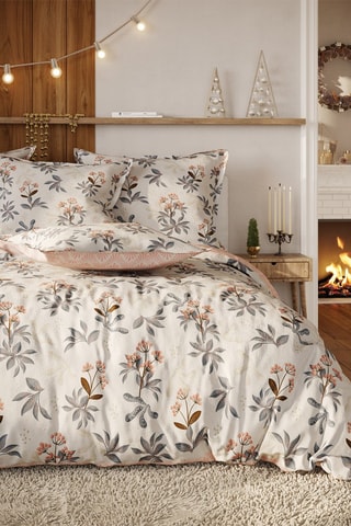 Parure de couette en flanelle de coton Suzie - Gris et rose