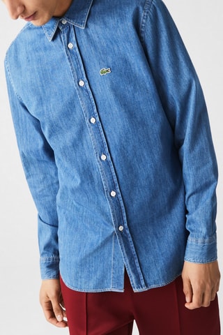 Camisa regular em ganga e algodão biológico - Azul-marinho