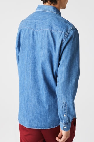 Camisa regular em ganga e algodão biológico - Azul-marinho