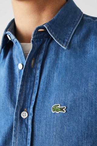 Camisa regular em ganga e algodão biológico - Azul-marinho