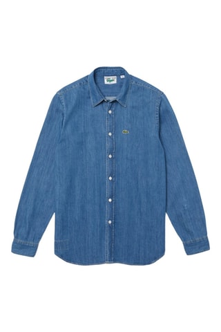 Camisa regular em ganga e algodão biológico - Azul-marinho