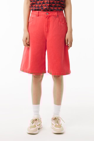 Bermudas de ganga e algodão biológico - Vermelho
