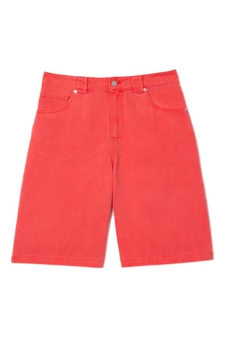Bermudas de ganga e algodão biológico - Vermelho