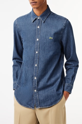 Camisa regular de ganga - Azul-marinho