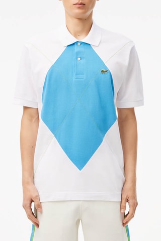 Polo em algodão biológico - Branco e azul-celeste