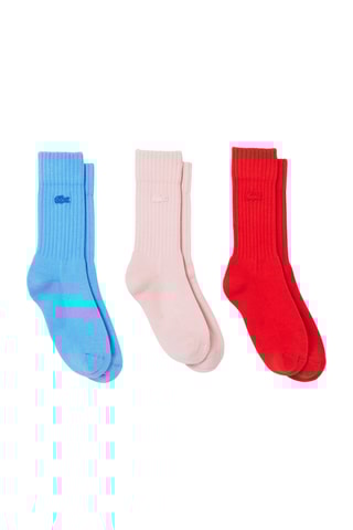 3 pares de meias em algodão biológico - Vermelho e azul-claro