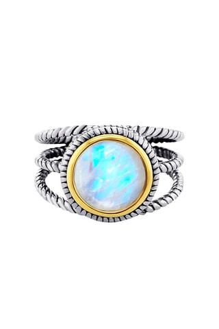 Bague - Argent, argent plaqué or jaune et pierre de lune