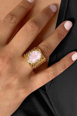Bague - Argent plaqué or jaune et quartz