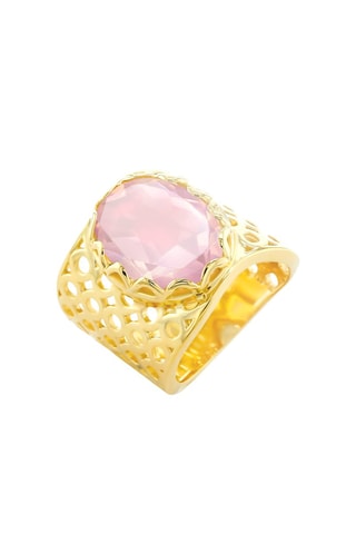 Bague - Argent plaqué or jaune et quartz
