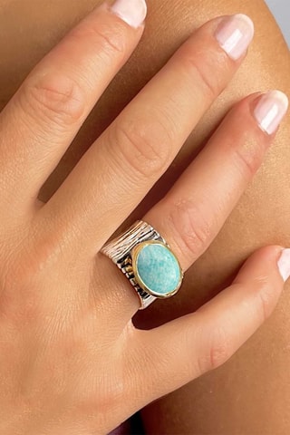 Bague - Argent, argent plaqué or jaune et amazonite