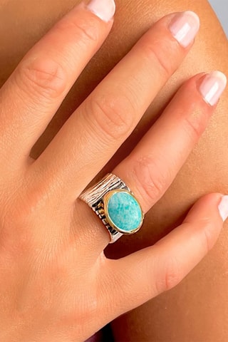 Bague - Argent, argent plaqué or jaune et amazonite