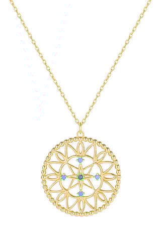 Collier - Argent plaqué or jaune, émeraude et saphirs