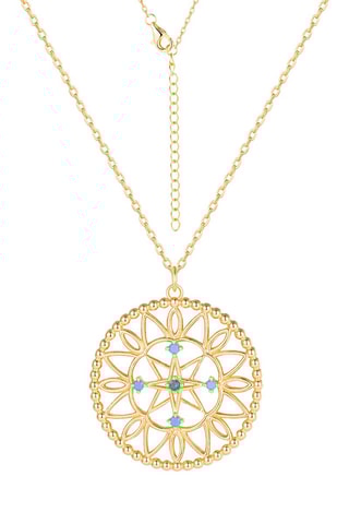 Collier - Argent plaqué or jaune, émeraude et saphirs