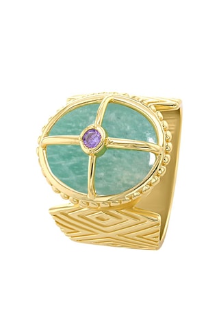 Bague - Argent plaqué or jaune et amazonite
