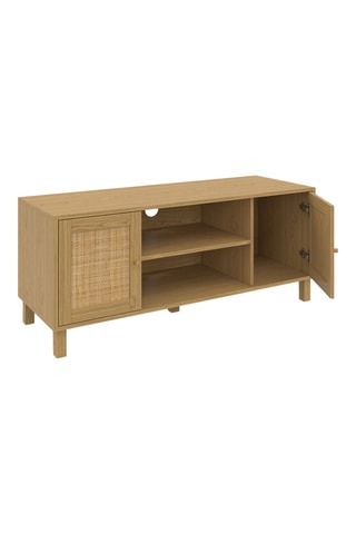 Meuble TV 2 portes Erin - Pieds en pin - Façades en rotin - 115 x 40 x 48 cm