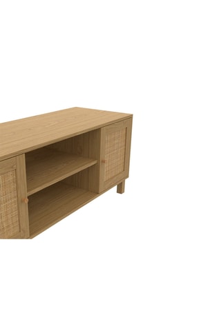 Meuble TV 2 portes Erin - Pieds en pin - Façades en rotin - 115 x 40 x 48 cm