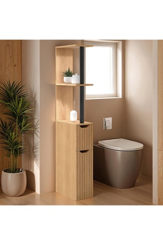 Coluna casa de banho com 2 portas Faustine - Imitação de madeira