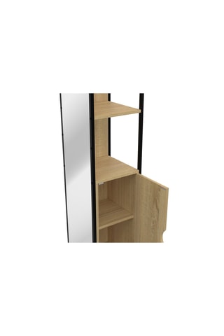 Coluna de casa de banho 1 porta com espelho - Imitação madeira e preto