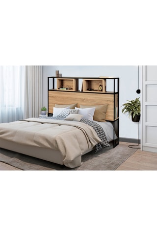 Cabeceira de cama Manufacture - Imitação de madeira clara e preto