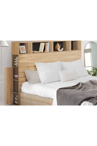 Cabeceira de cama 2 portas Léo - Imitação de madeira e preto