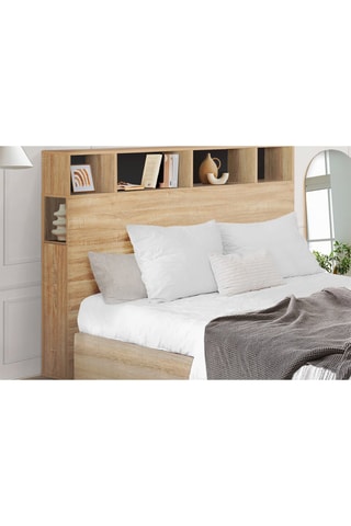 Cabeceira de cama 2 portas Léo - Imitação de madeira e preto