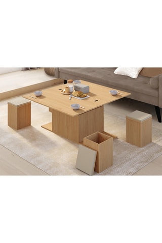 Table basse extensible Tania et 4 poufs - 100 x 55/110 x 39/51 cm