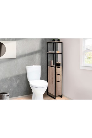 Móvel WC com 1 porta e 2 gavetas - Imitação de madeira e preto