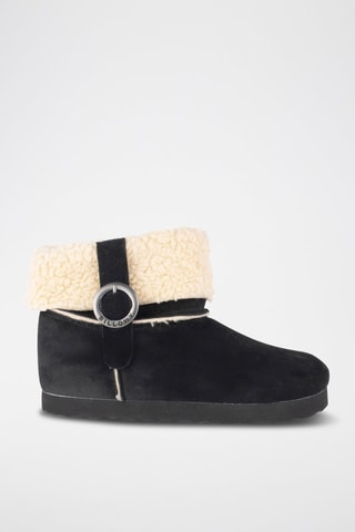 Gevoerde Nubuck Enkellaarzen Rosso - Zwart en Crèmekleurig