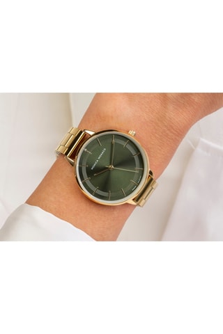 Relógio de quartzo em aço e diamante - Dourado e verde-escuro - Monica Monaco
