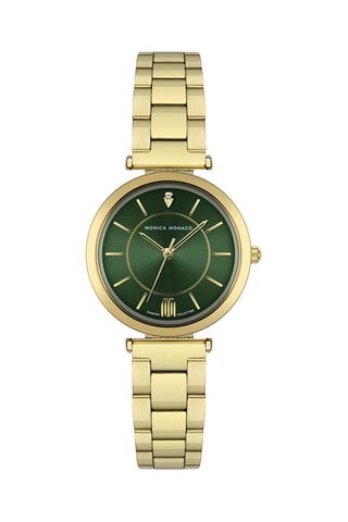 Relógio de quartzo em aço e diamante - Dourado e verde-escuro - Monica Monaco