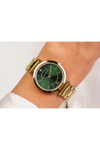 Relógio de quartzo em aço e diamante - Dourado e verde-escuro - Monica Monaco