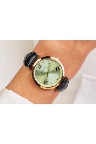 Relógio de quartzo em couro e diamante - Preto e dourado - Monica Monaco
