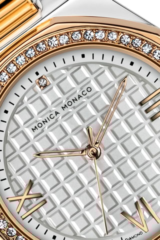 Relógio de quartzo em aço e diamante - Prateado e dourado-rosa