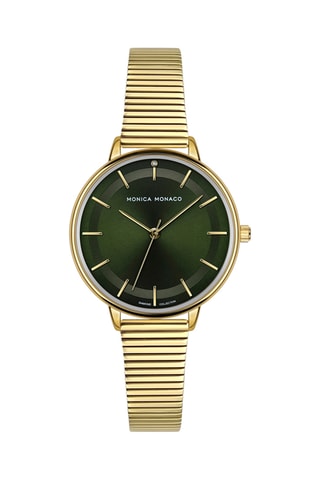 Relógio de quartzo em aço e diamante - Dourado e verde-escuro - Monica Monaco