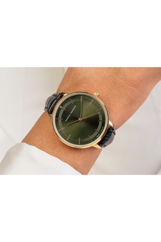 Relógio de quartzo em couro e diamante - Preto e dourado - Monica Monaco