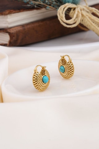 Brincos - Banhado a ouro amarelo e turquesas