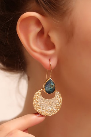 Brincos Banhados a ouro fino amarelo e labradorites