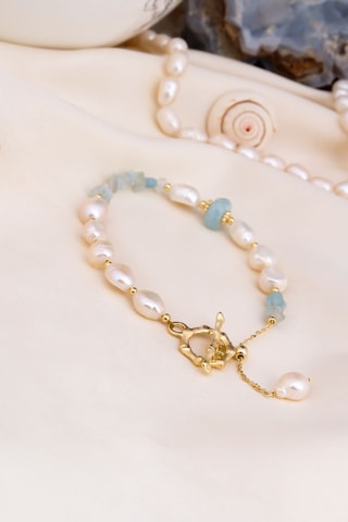 Pulseira - Água-marinho e pérolas de cultura
