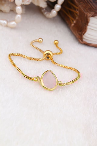 Pulseira folheada a ouro fino amarelo - Quartzo rosa