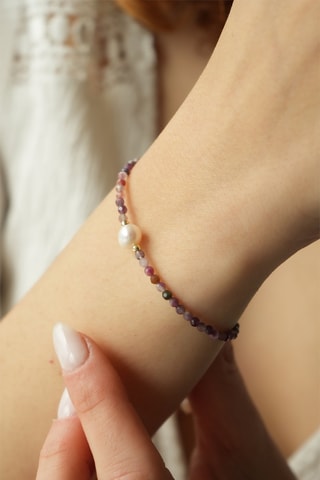 Bracelet - Plaqué or jaune, agates et perle de culture