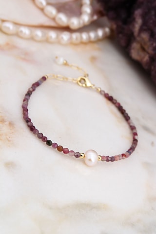 Bracelet - Plaqué or jaune, agates et perle de culture