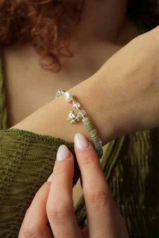 Pulseira - Banhado a ouro amarelo, pérola de cultura e ágatas