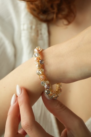 Pulseira rígida - Dourado e rosa