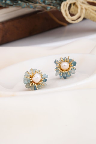 Brincos - Banhado a ouro amarelo, opalas e pérolas de cultura