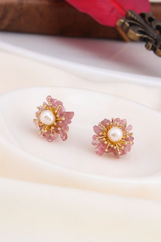 Brincos - Banhado a ouro amarelo, quartzo e pérolas de cultura